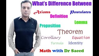 Difference between Axioms Definition Lemma Theorem Corollary Conjecture Equation and Formula [upl. by Azpurua]