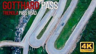 Driving on the Gotthard Pass  St Gotthard Pass 4K aerial drone Video [upl. by Elset]