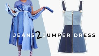 DIY Jeans to Denim Jumper Dress  Summer Upcycles [upl. by Gaynor904]