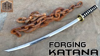 Forging a KATANA out of Rusted Iron CHAIN [upl. by Meldoh]