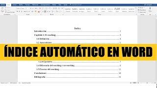 CÓMO HACER EL ÍNDICE AUTOMÁTICO EN WORD FÁCIL Y RÁPIDO [upl. by Niple]