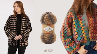 Alize Superlana Maxi Batik ile Altıgen Hırka [upl. by Eirellam]