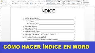 CÓMO HACER UN ÍNDICE EN WORD [upl. by Gromme]