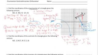 Finding Circumcenter Centriod Incenter Orthocenter Coordinates Review [upl. by Nessnaj]