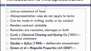 Misrepresentation Lecture 1 of 4 [upl. by Enilatan900]